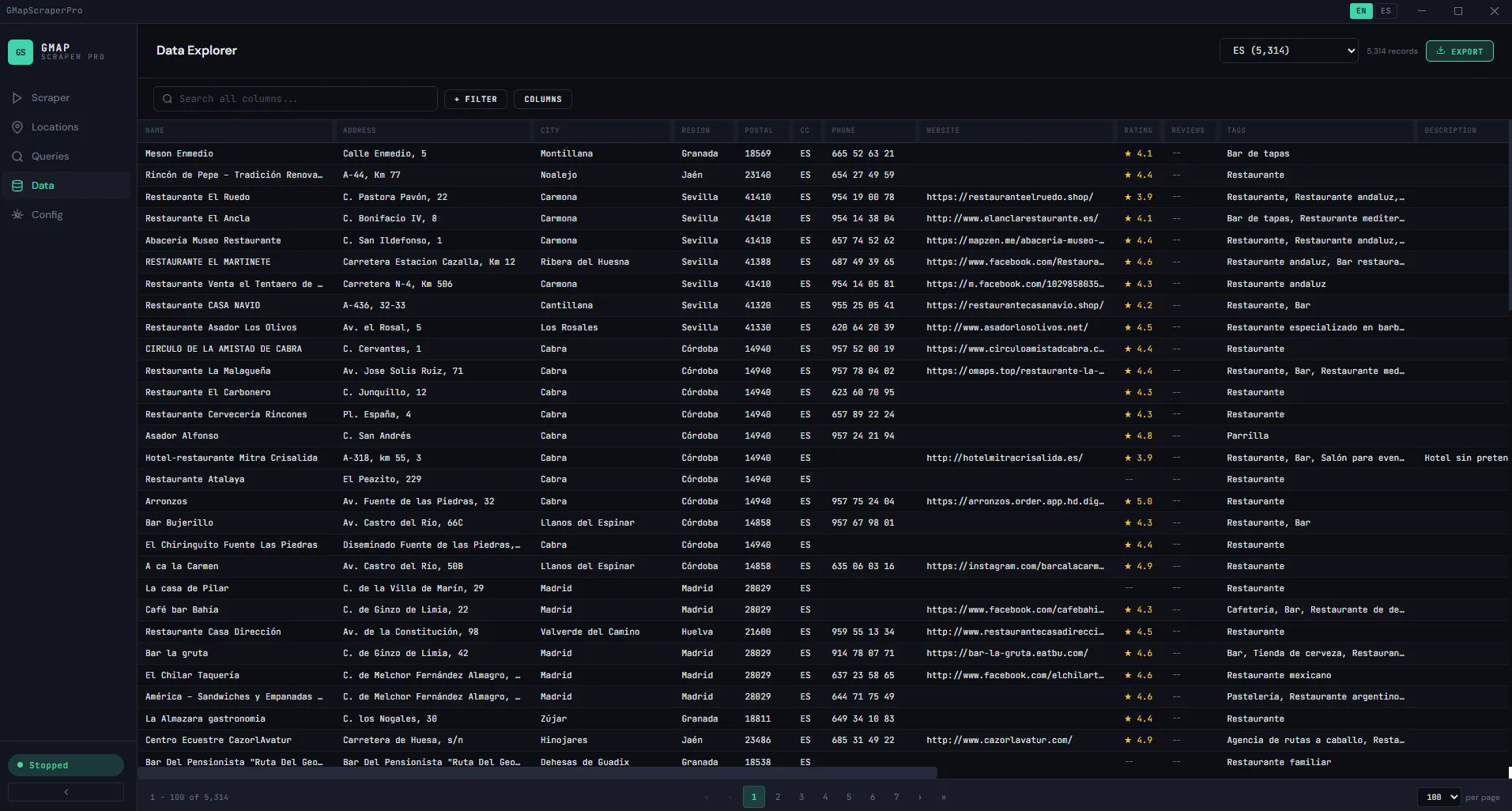 GMapScraperPro Data Explorer